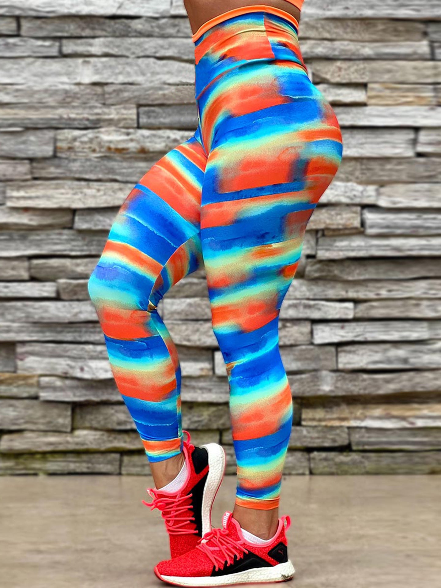 Rainbow Tie Dye Print High Waisted Sports Fitness Yoga Pants