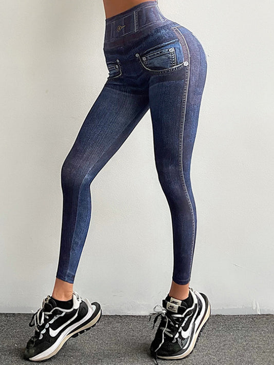 Dark Jeans Printed High Waist Sports Fitness Yoga Pants