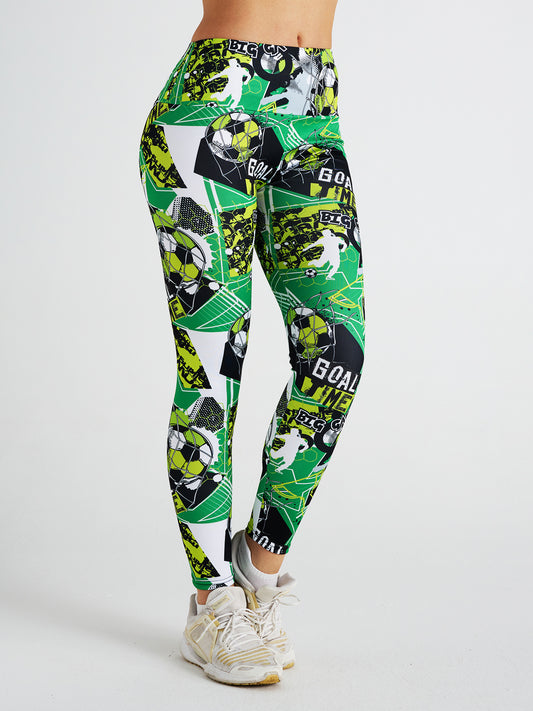 Cartoon Football Print High Waist Sports Fitness Yoga Pants