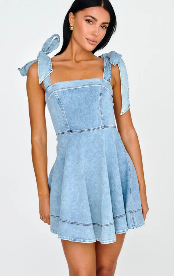 Temperamental Commuting Fashion Suspender Denim Dress