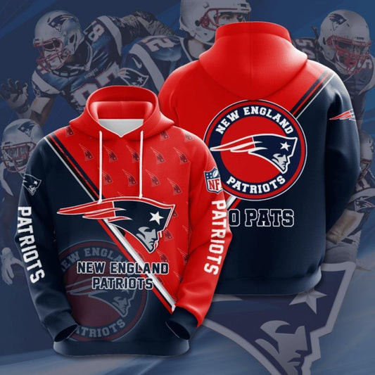 New England Patriots 3D Digital Printing Loose Hooded Sweatshirt