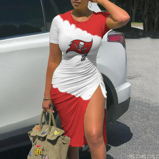 Tampa Bay Buccaneers Printed Drawstring Sexy Slit Dress