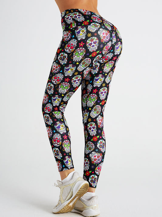 Skull Print High Waist Sports Fitness Yoga Pants