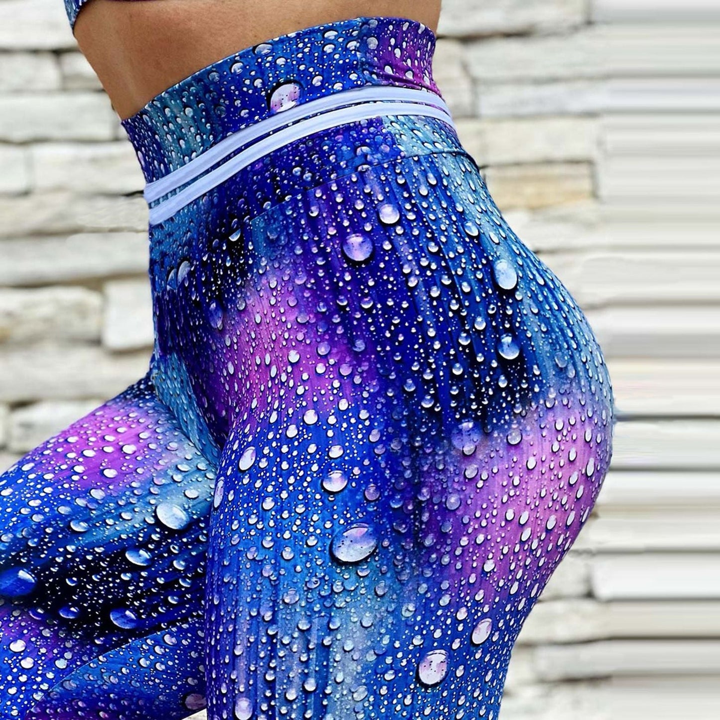 Raindrop Print High Waist Sports Fitness Yoga Pants