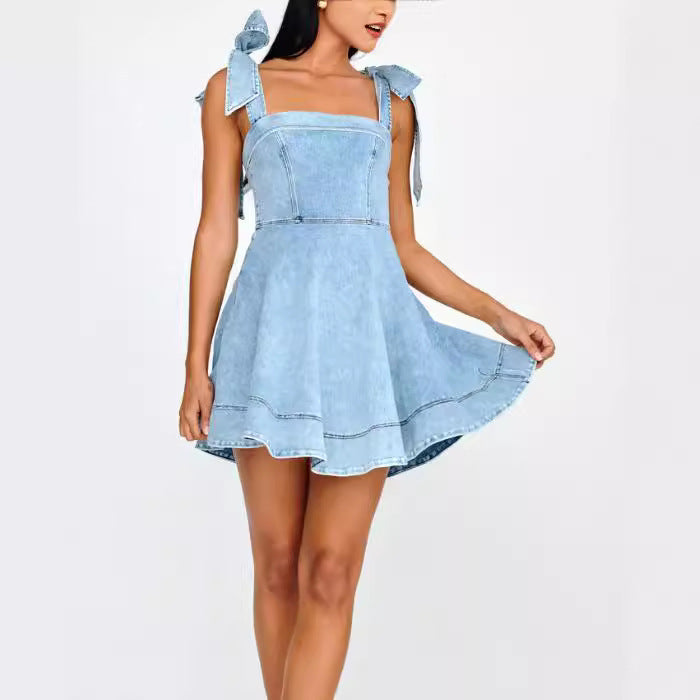 Temperamental Commuting Fashion Suspender Denim Dress