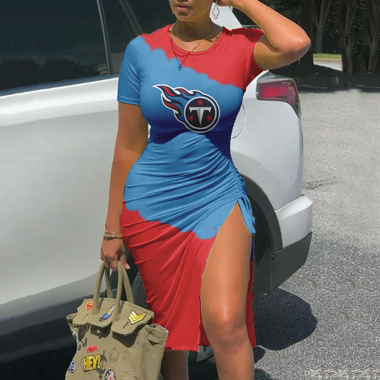 Tennessee Titans Printed Drawstring Sexy Slit Dress