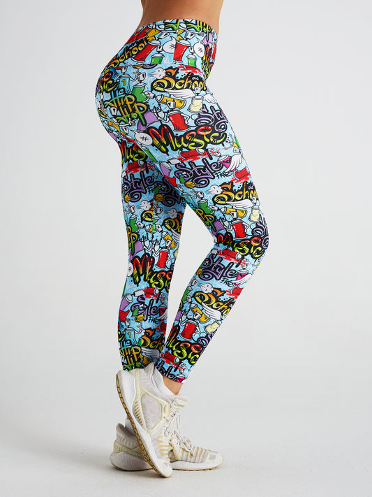 Abstract Cartoon Print High Waist Sports Fitness Yoga Pants