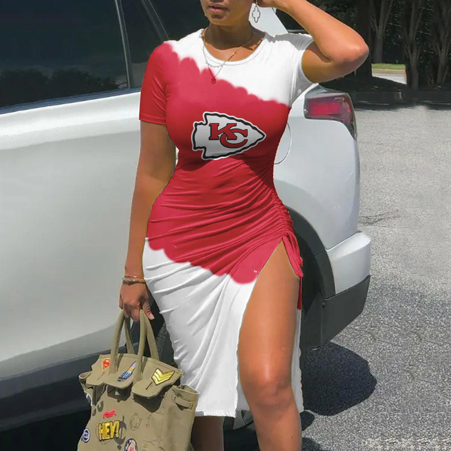 Kansas City Chiefs Printed Drawstring Sexy Slit Dress