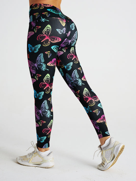 Colorful Butterfly Print High Waist Sports Fitness Yoga Pants