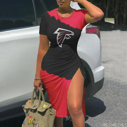 Atlanta Falcons Printed Drawstring Sexy Slit Dress