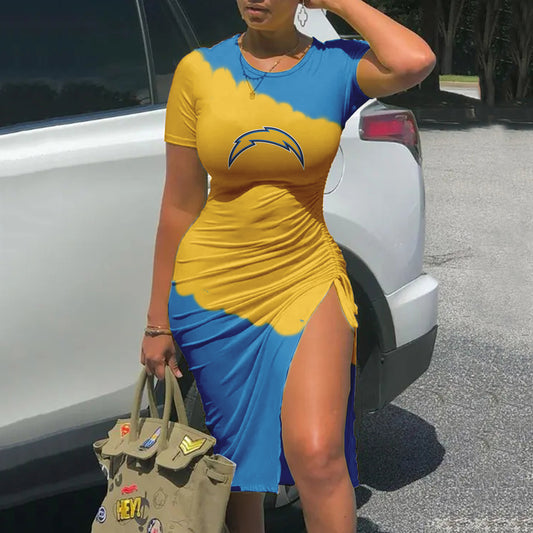 Los Angeles Chargers Printed Drawstring Sexy Slit Dress