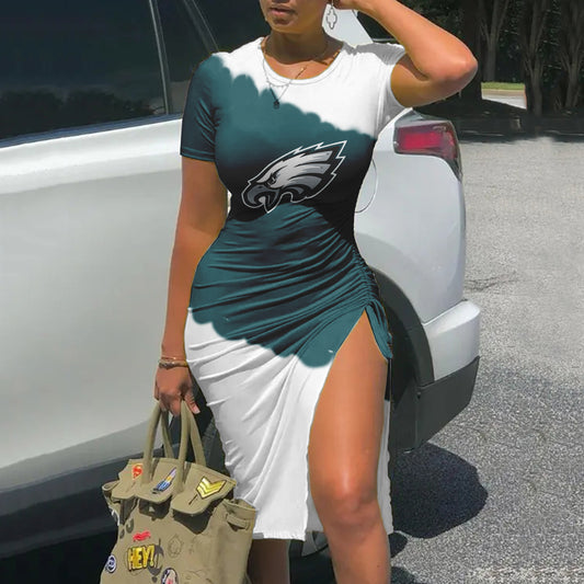 Philadelphia Eagles Printed Drawstring Sexy Slit Dress