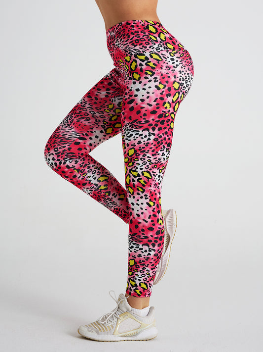 Pink Leopard Print High Waist Sports Fitness Yoga Pants