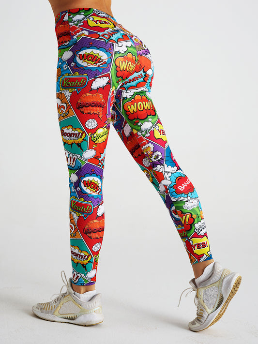 Cartoon Letter Print High Waist Sports Fitness Yoga Pants