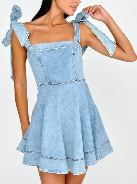 Temperamental Commuting Fashion Suspender Denim Dress