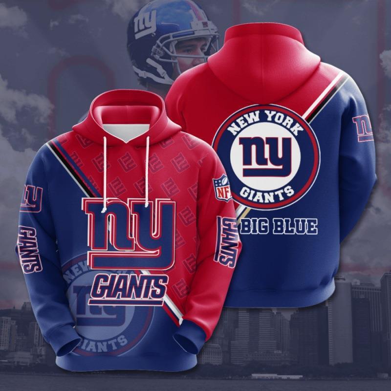 New York Giants 3D Digital Printing Loose Hooded Sweatshirt