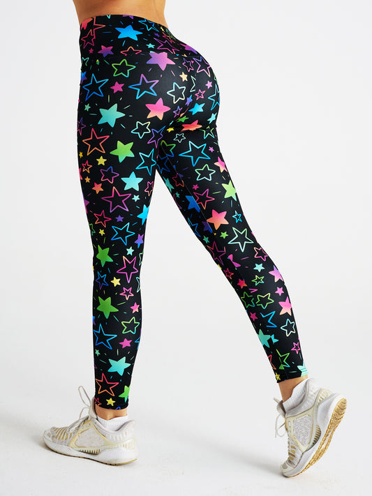 Cartoon Star Print High Waist Sports Fitness Yoga Pants