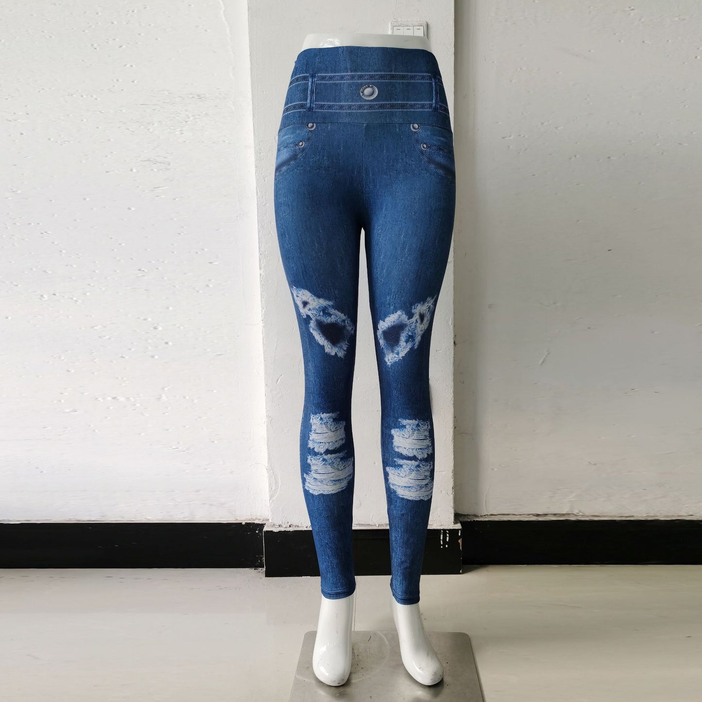 Ripped Jeans Printed High Waist Sports Fitness Yoga Pants