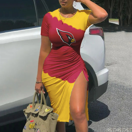 Arizona Cardinals Printed Drawstring Sexy Slit Dress