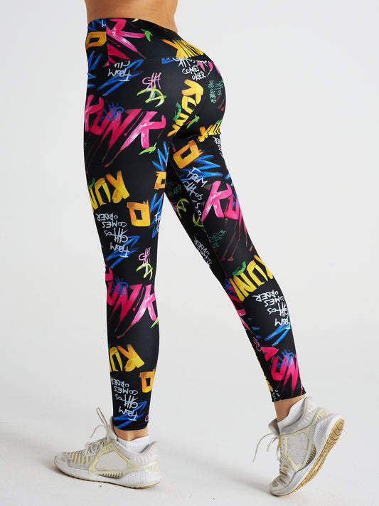 Cartoon Letter Print High Waist Sports Fitness Yoga Pants