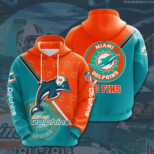 Miami Dolphins 3D Digital Printing Loose Hooded Sweatshirt